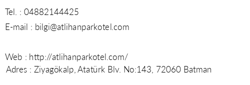 Atlhan Park Hotel telefon numaralar, faks, e-mail, posta adresi ve iletiim bilgileri